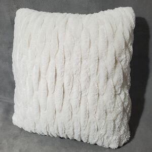 Plush Pillow Large 17" x 17" Textured Faux Fur White